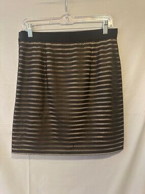 Black and Gold Striped Knit Pencil Skirt